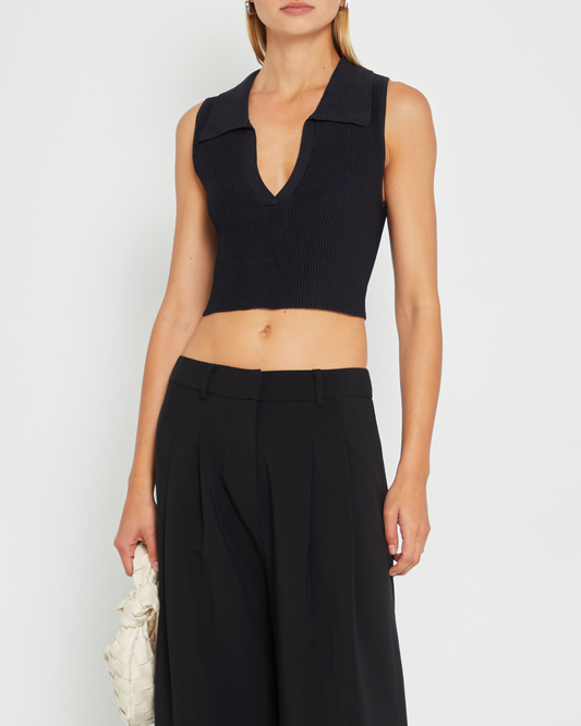 Sculpting Knit Cropped Polo Top