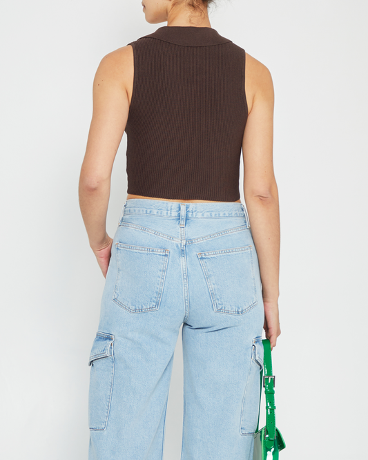 Sculpting Knit Cropped Polo Top