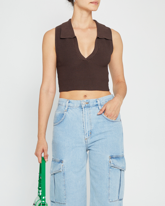 Sculpting Knit Cropped Polo Top