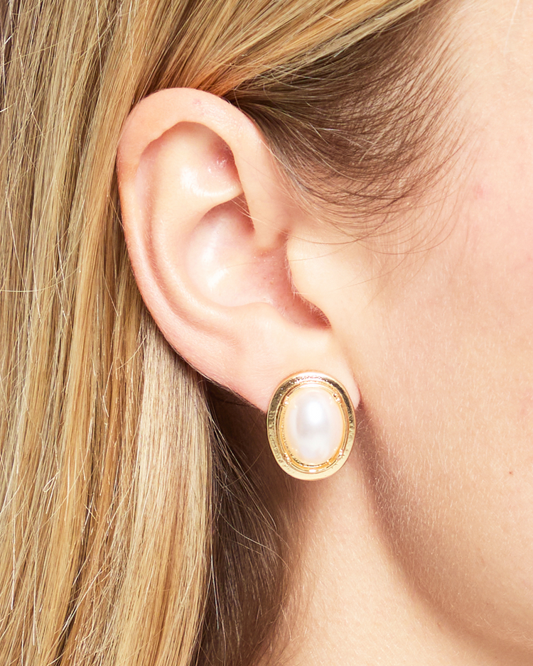 Oval Pearl Stud Earrings