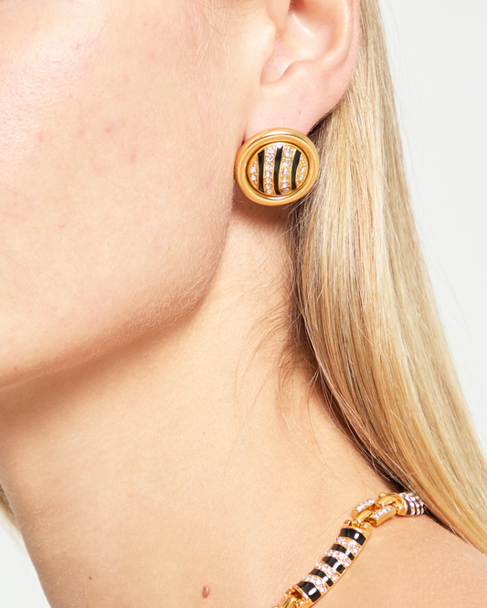 Crystal Enamel Zebra Stud Earrings