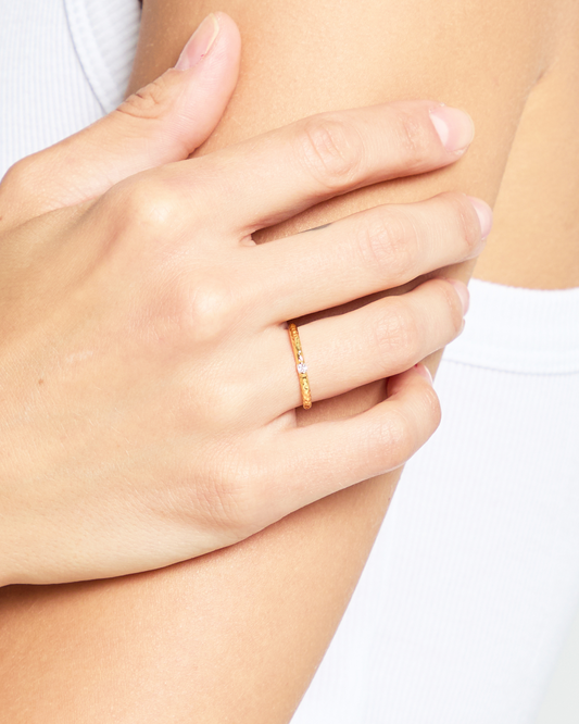 Textured Solo Crystal Ring