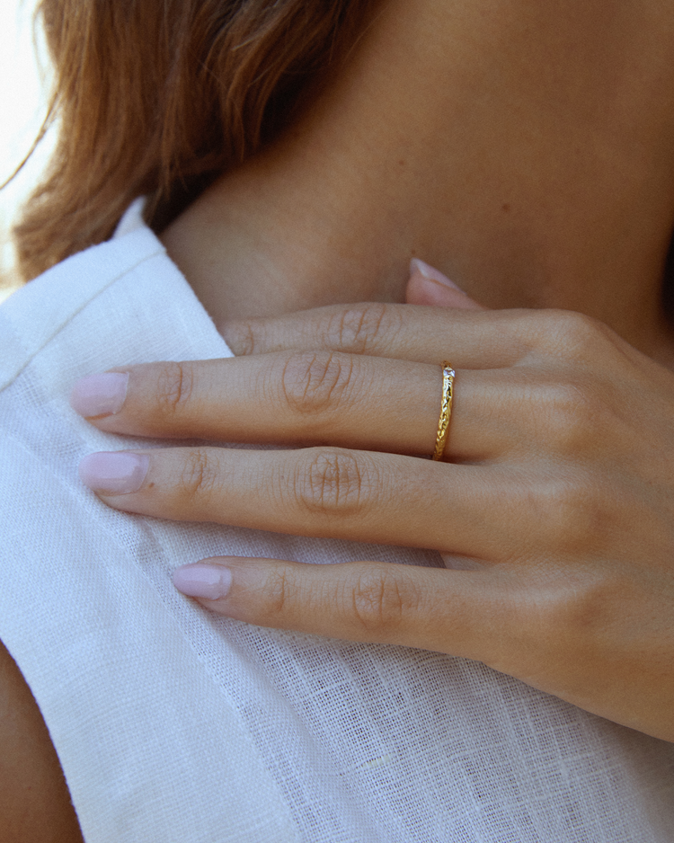 Textured Solo Crystal Ring