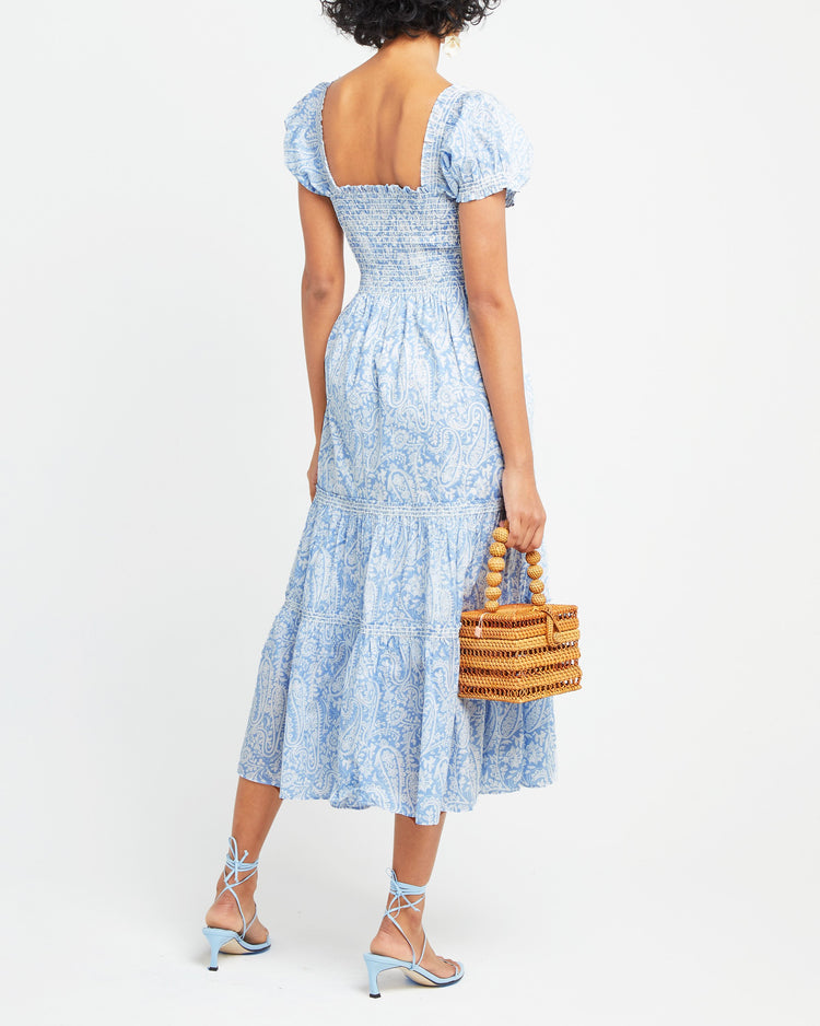 Fifth image of Square Neck Smocked Maxi Dress, a blue maxi dress, smocked, puff sleeves, short sleeves, floral