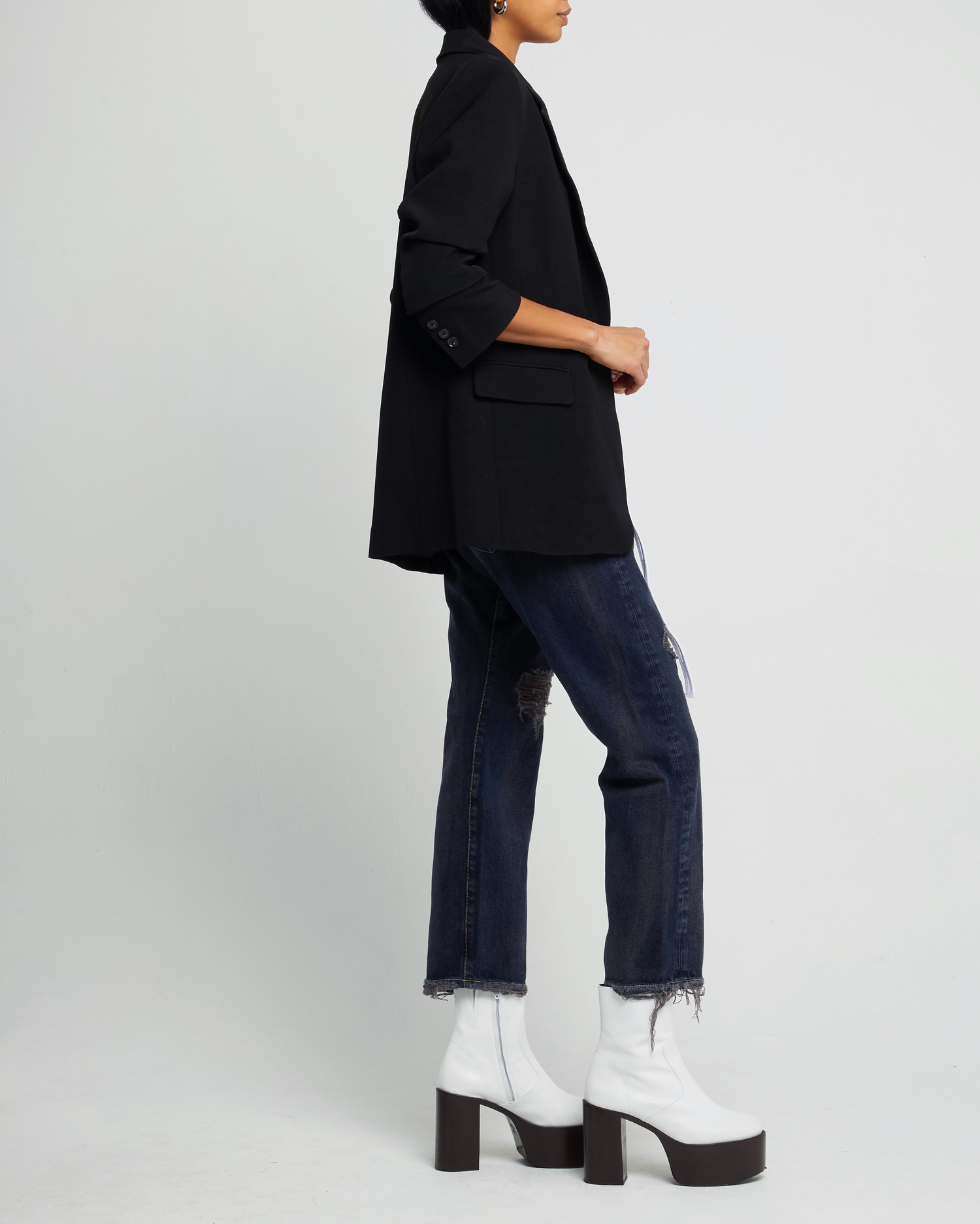 Fourth image of Larsen Oversized Blazer, a black blazer, front button, long sleeve, jacket