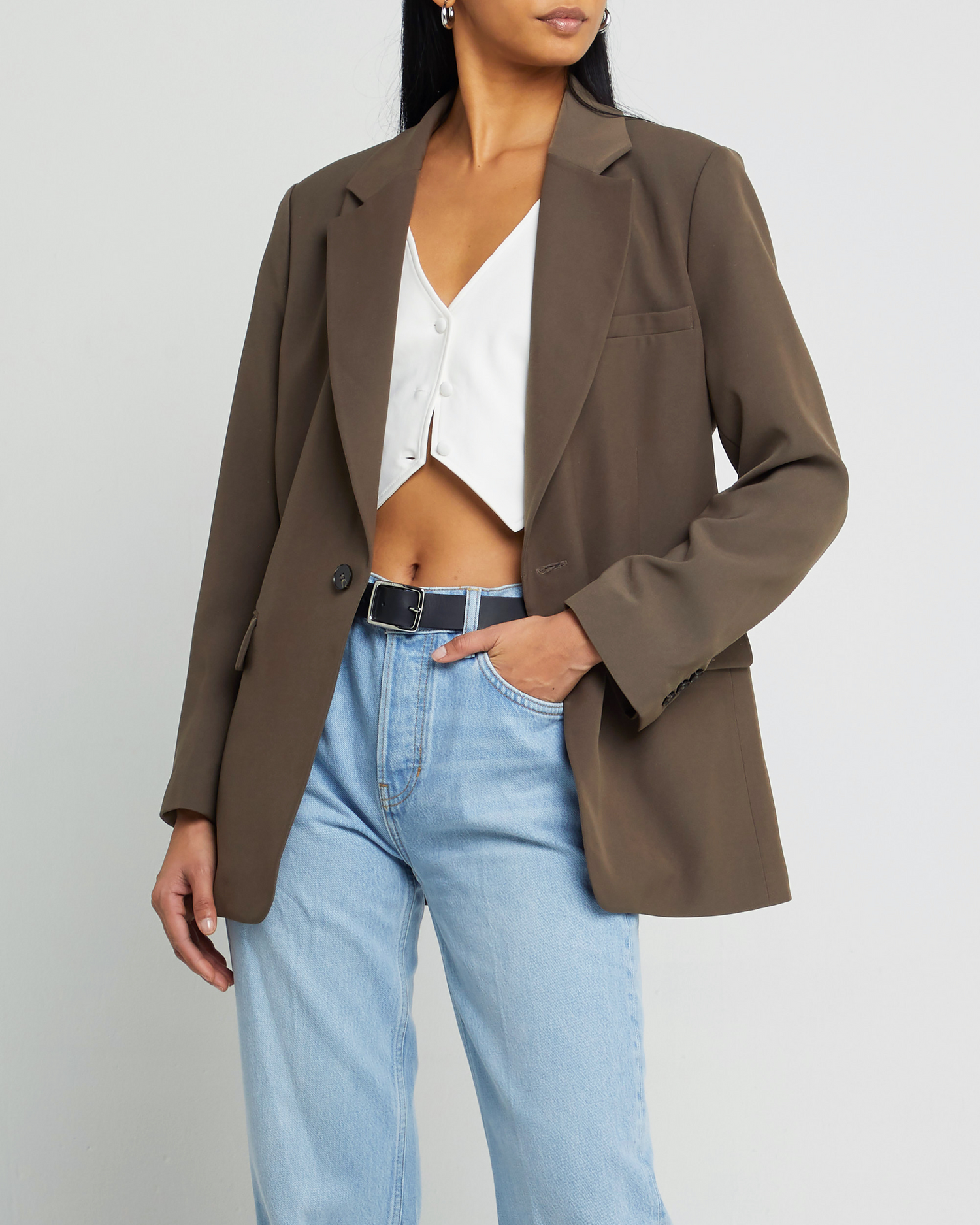 First image of Larsen Oversized Blazer, a green blazer, front button, long sleeve, jacket
