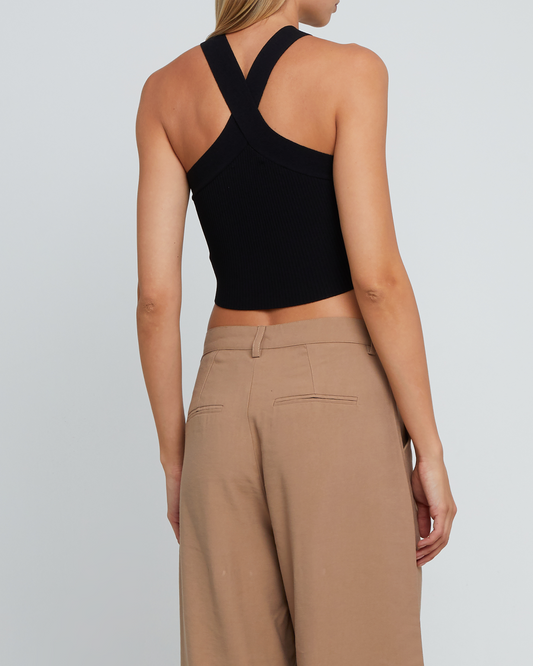 Sculpting Knit Criss Cross Cropped Halter Tank