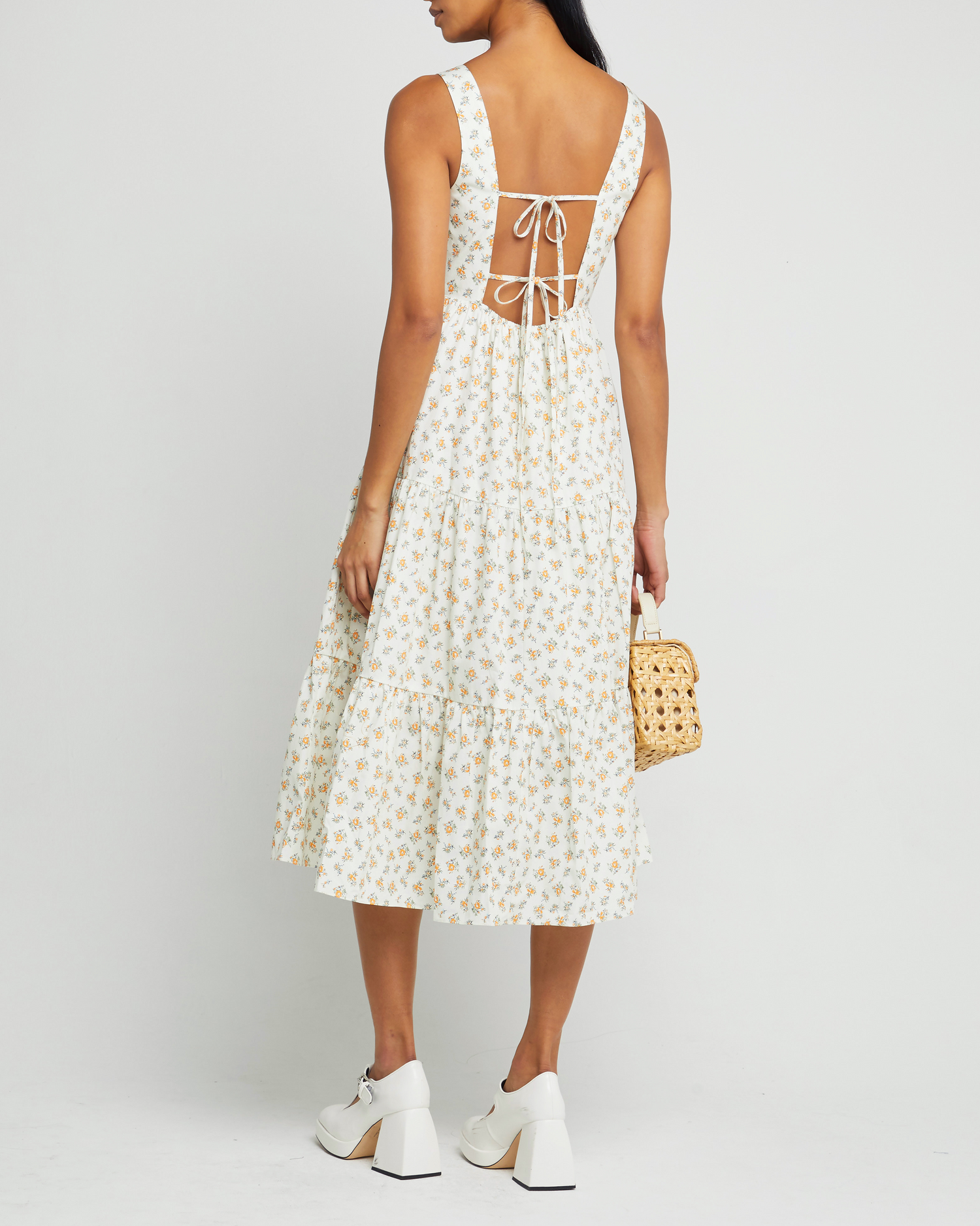 Second image of Billie Dress, a  midi dress, pockets, tiered skirt, square neckline, tank