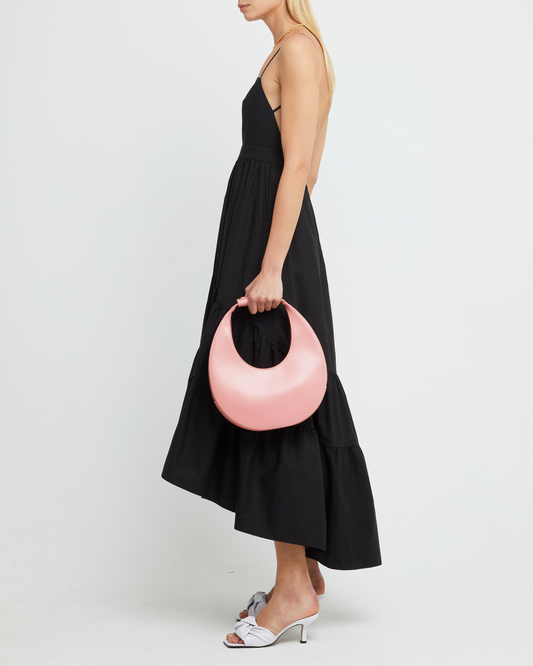 Third image of Dionne Cotton Dress, a black maxi dress, spaghette straps, high-low, high low skirt